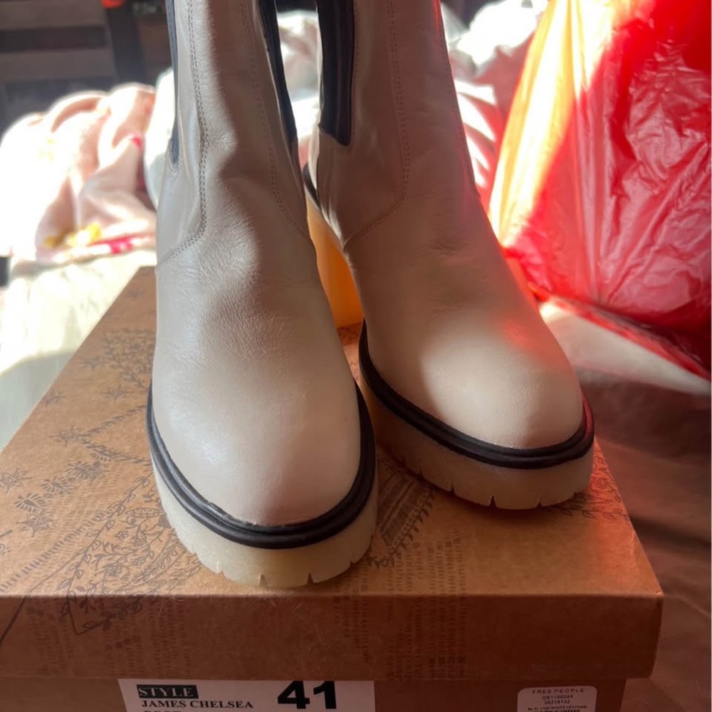 Free People Cream Chelsea Ankle Boots